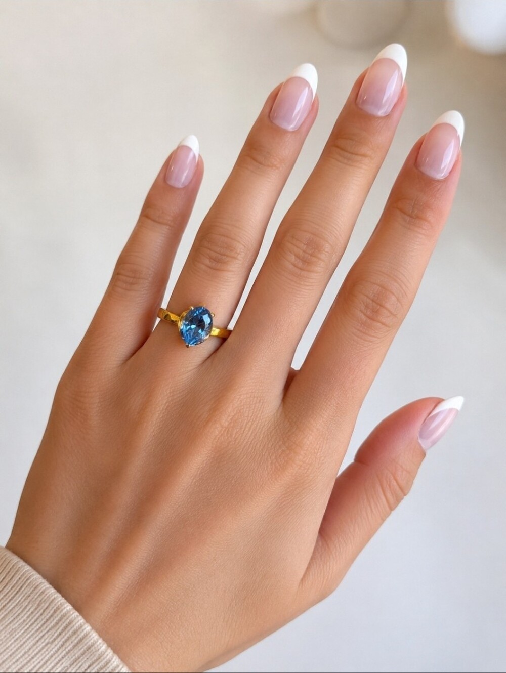 Delicate Gold Plated Blue birthstone  ring sizes 4 8  *
